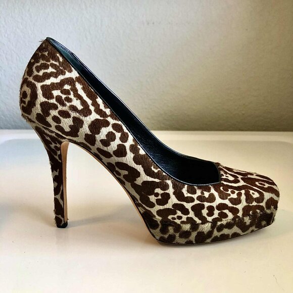 Rare GUCCI Leopard Pony-Hair Platform Stiletto Pump Square-Toe 7 MSRP $1280 - Picture 4 of 9